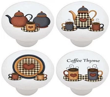 Set of 4 Coffee Thyme Country CERAMIC Drawer Pull Dresser Drawer Cabinet Knobs