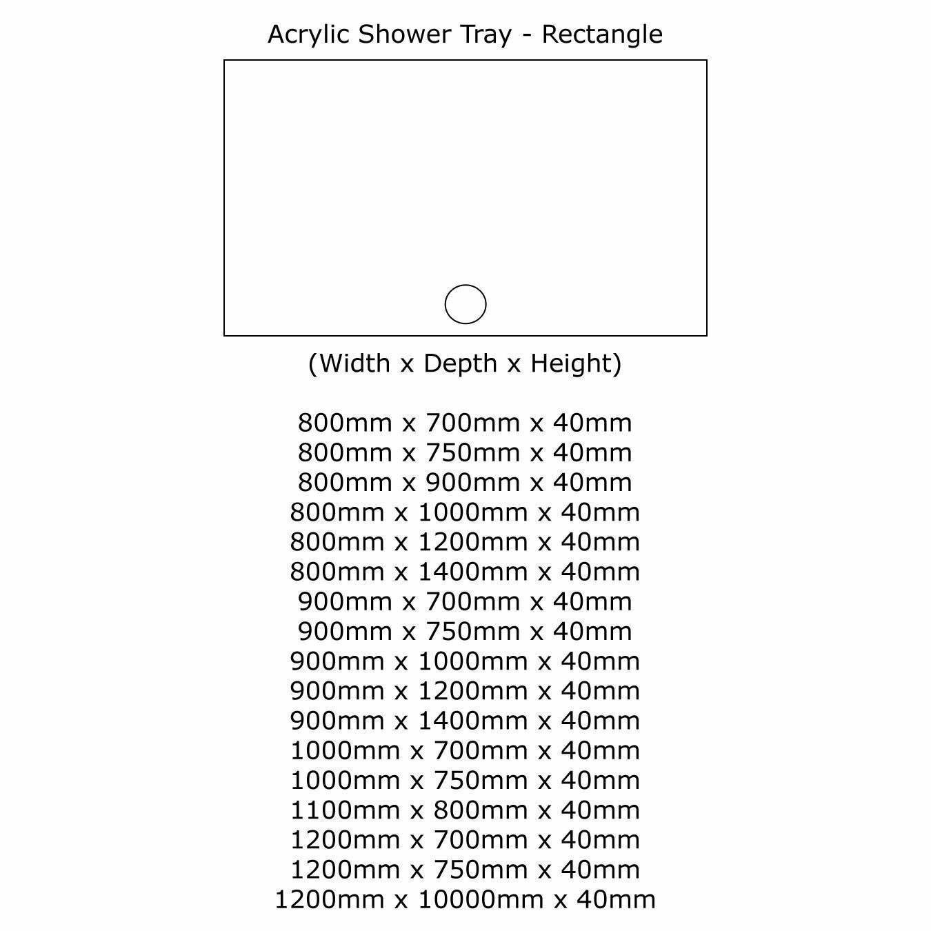 Bathroom Wetroom Shower Tray Acrylic Resin Slimline 40mm Rectangle 700