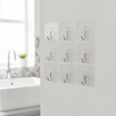 #ad Durable Waterproof Adhesive Hooks 33lb Capacity 8 Reusable Transparent Units $8.99