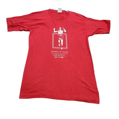 Vintage Healthknit Shirt Mens Large Red Billy Mills 5K Fun Run Autograph 1989