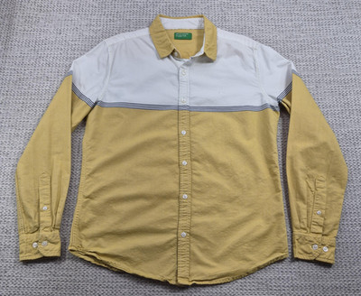 United Colors Of Benetton Button Up Shirt Mens Medium Yellow Long Sleeve
