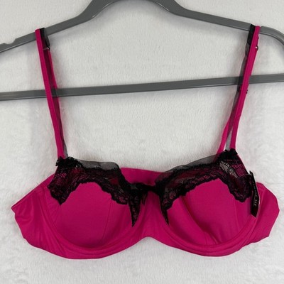 Adore Me Bra 36B Fuchsia Pink Black Lace Trim Underwire Adjustable Straps NWT