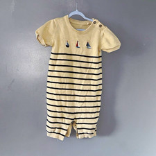 TU Baby Nautical Knit Playsuit Cream/Navy Striped Sailboat Embroidered 12-18M