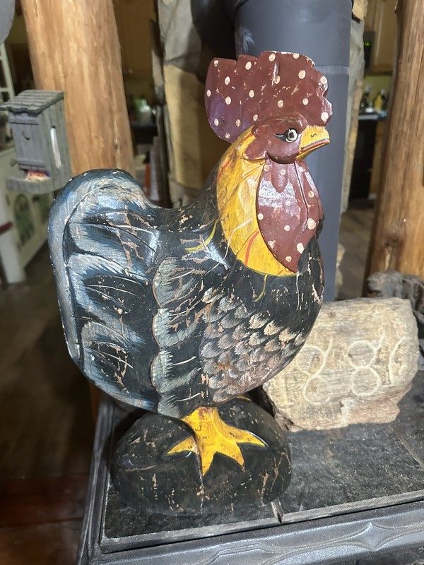 Vintage Folk Art Carved Wood Rooster Painted Rustic 20” Tall
