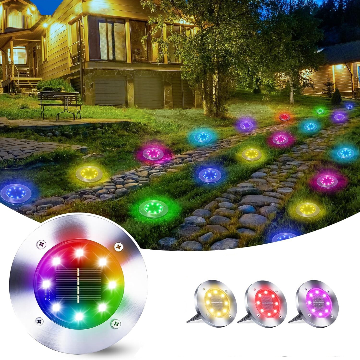 4PACK Solar In Ground Lights Outdoor Buried Lamp Disk LED Lawn Pathway Garden