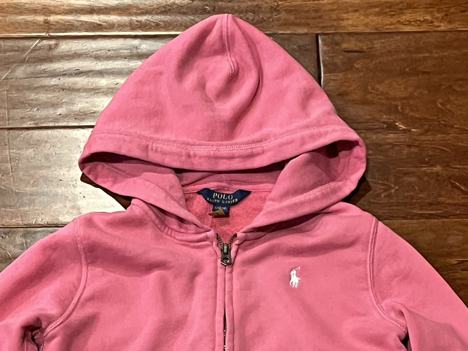Polo Ralph Lauren rosa bianco pony ragazza grande full zip felpa cappuccio giacca