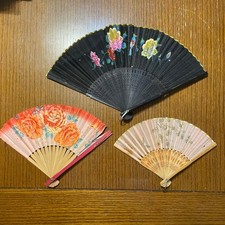 Lot 3 Vintage Made In Occupied Japan Folding Hand Fans, Bamboo silk, Paper,Child