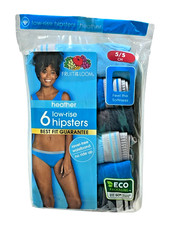 Fruit of the Loom Low Rise Hipsters Women 5/S Blue Gray Cotton Blend 6 Pairs