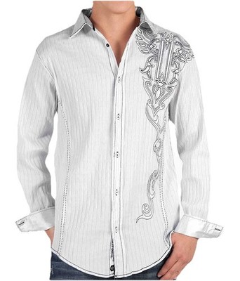 Roar ''Strength Refined'' Mens embroidered LS button down shirt Sz S White/black