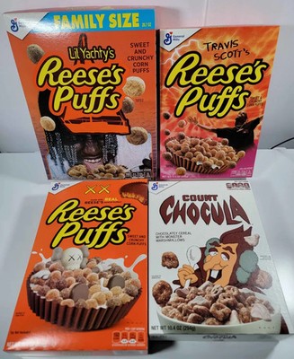 GM REESE'S Puffs Kaws & Travis Scott & Lil Yachty SEALED Boxes Lot 4 NEW