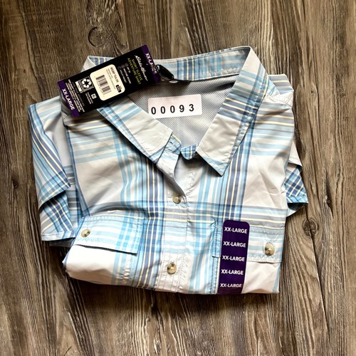 Eddie Bauer Fishing Shirt Short Sleeve Button Up Vented Blue Plaid Size XXL - Picture 9 of 9