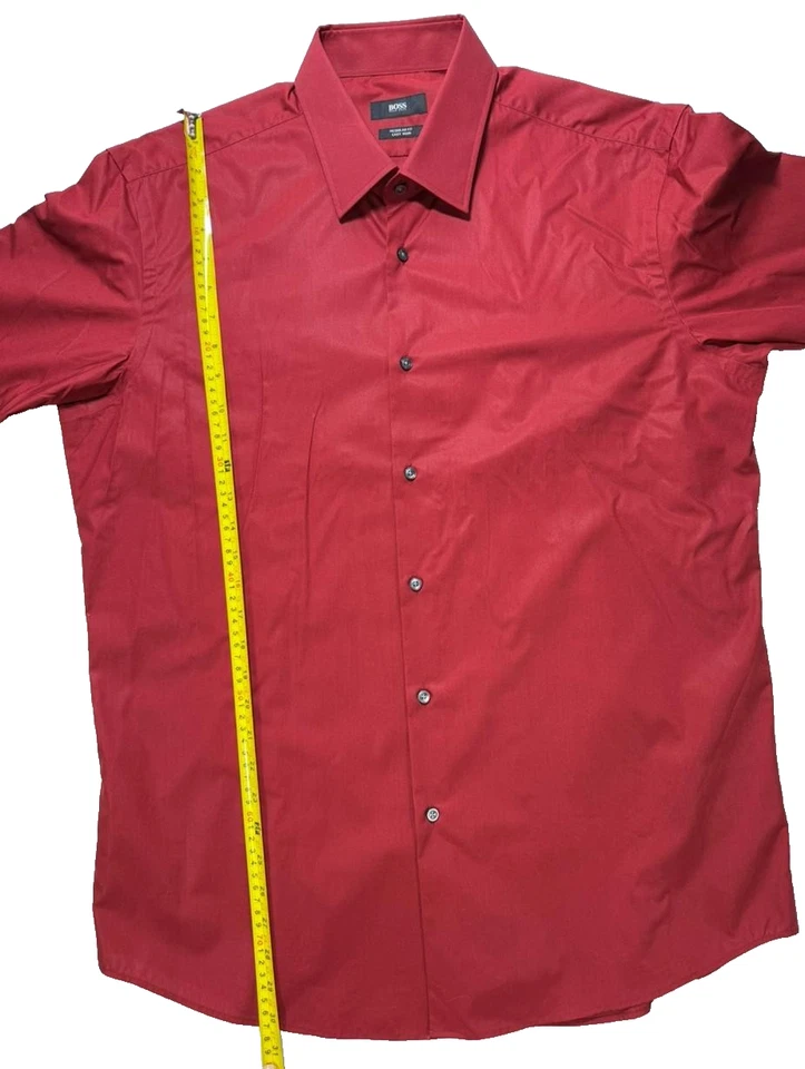 Camicia da uomo Hugo Boss rossa regular fit Easy Iron taglia 43 manica lunga - Immagine 4 di 4