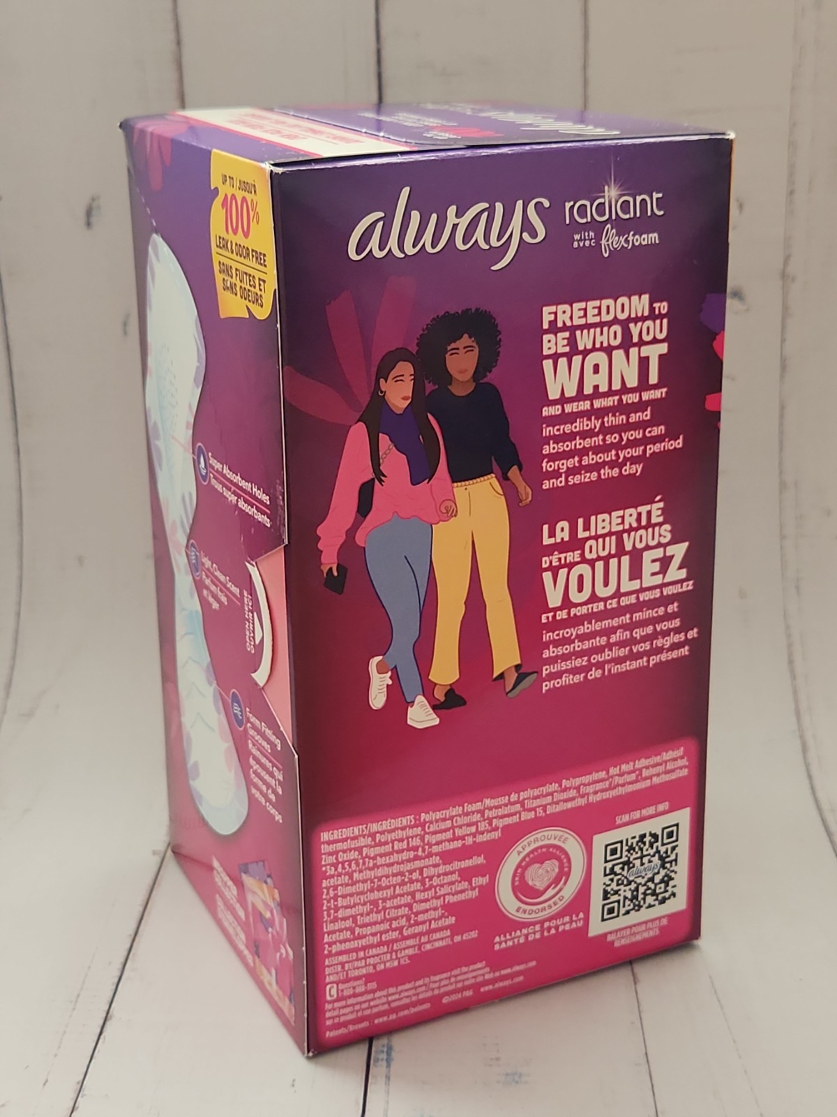 Always Radiant Feminine Pads with Wings, Size 1, Regular Absorbency, 30 Pads 