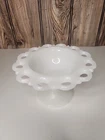 Vtg. White Milk Glass, Lace Edge, Footed Candy Dish, 3.5" H x 5" W
