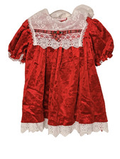 Vintage Baby Girls 18-24 months Red Velvet Brocade Lace Bib Christmas Dress