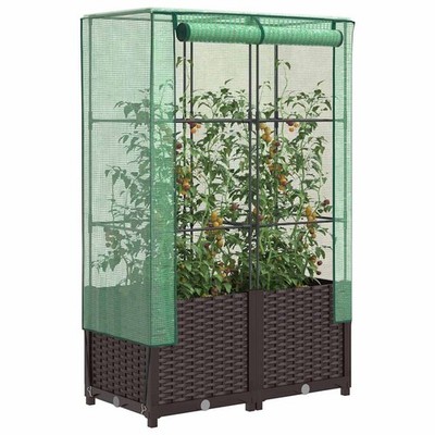 Hochbeet Gemüsebeet Pflanzkasten mit Gewächshaus-Aufsatz Rattan-Optik vidaXL