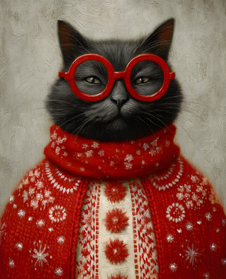 8x10 Cat Wearing a Red Sweater and Red Glasses Art Print - 804131041