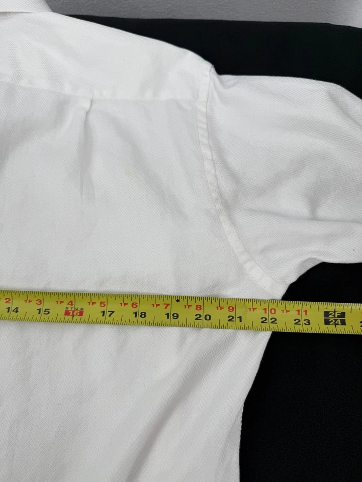 Charles Tyrwhitt Men 15.5 35 Classic Fit White Button Up Dress Shirt Herringbone - Image 3 of 4