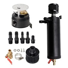 Universal Baffled Oil Catch Can Kit 2-Port Reservoir Tank Large Filter Drain