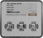 1943 P D S 1c Lincoln Steel Wheat Cent Set NGC Graded MS 64 Three Coin Holder
