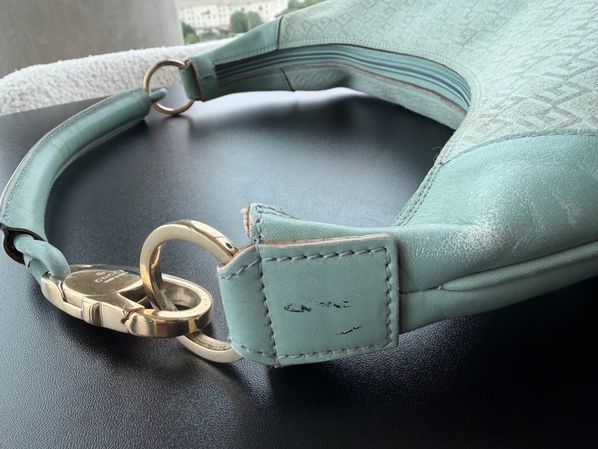 Gucci Y2K Tom Ford Era Blue GG Suede Hobo Bag Gold Hardware