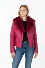 NWT Red Fox Pink Vegan Leather Moto Size XL Jacket Removable Faux Fur Collar