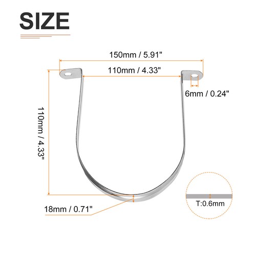 Fascetta Portatubo Rigida In Acciaio Inox 304, Due Fori. Per Tubi Da 110mm Di Diametro, Dimensioni 150x18x110mm. Ideale Per Fissaggi Industriali. - 2