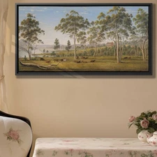 Rustic Country Canvas Art Print Rural Landscape Vintage Cow Wall Decor Artwork