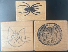 vintage PSX Rubber Stamps lot of 3 HALLOWEEN CAT SPIDER PUMPKIN