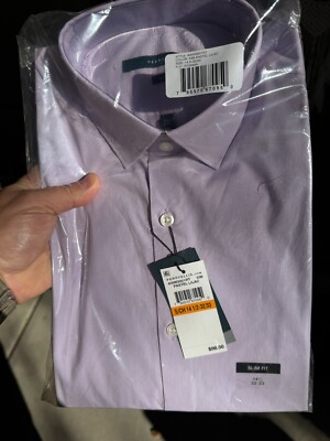 Mens Perry Ellis Luxury Cotton Poplin Dress Shirt Pastel Lilac 14.5-32/33 (c101)