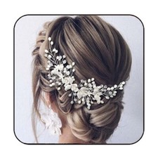 Bride Wedding Hair Vine Silver Flower Leaf Bridal Headpieces Pearl Accessory