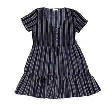 Chance Nordstrom Womens Large Navy Stripe Short Sleeve Tiered Tunic Dress