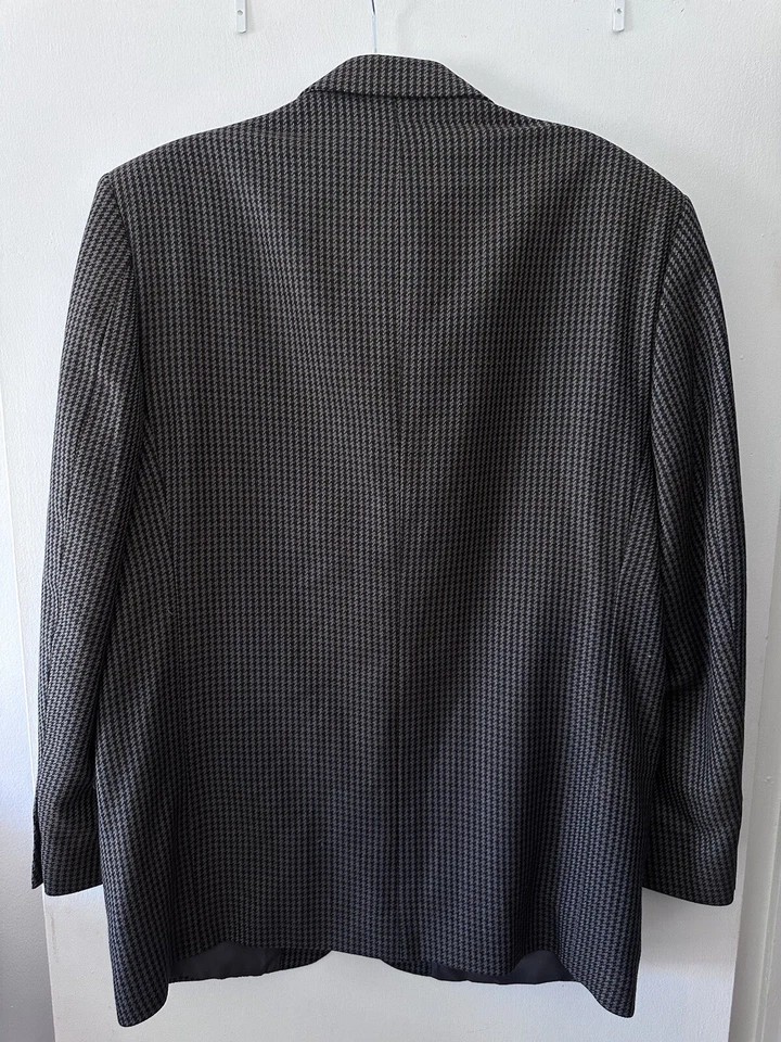 Abrigo Deportivo Oleg Cassini Para Hombre 44 L Marrón Tejido Lana Pata de Gallo Blazer 3 Botones Foto 4 de 4