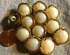 12 Gold Tone Plastic & Faux Pearl Center Shank Buttons 11/16" 18mm # 4808