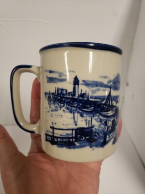 Japan OTAGIRI MUG Dutch Seaside Village Lighthouse Vtg Coffee Cup Delft Blue 