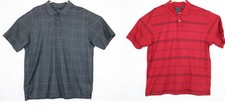 Arrow Mens Large Polo Shirts Gray Red 2 Short Sleeves Polyester Cotton Mix EUC