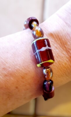 Handmade Reddish Theme Porcelain Bead Bracelet   Adjustable, Unique Jewelry Gift