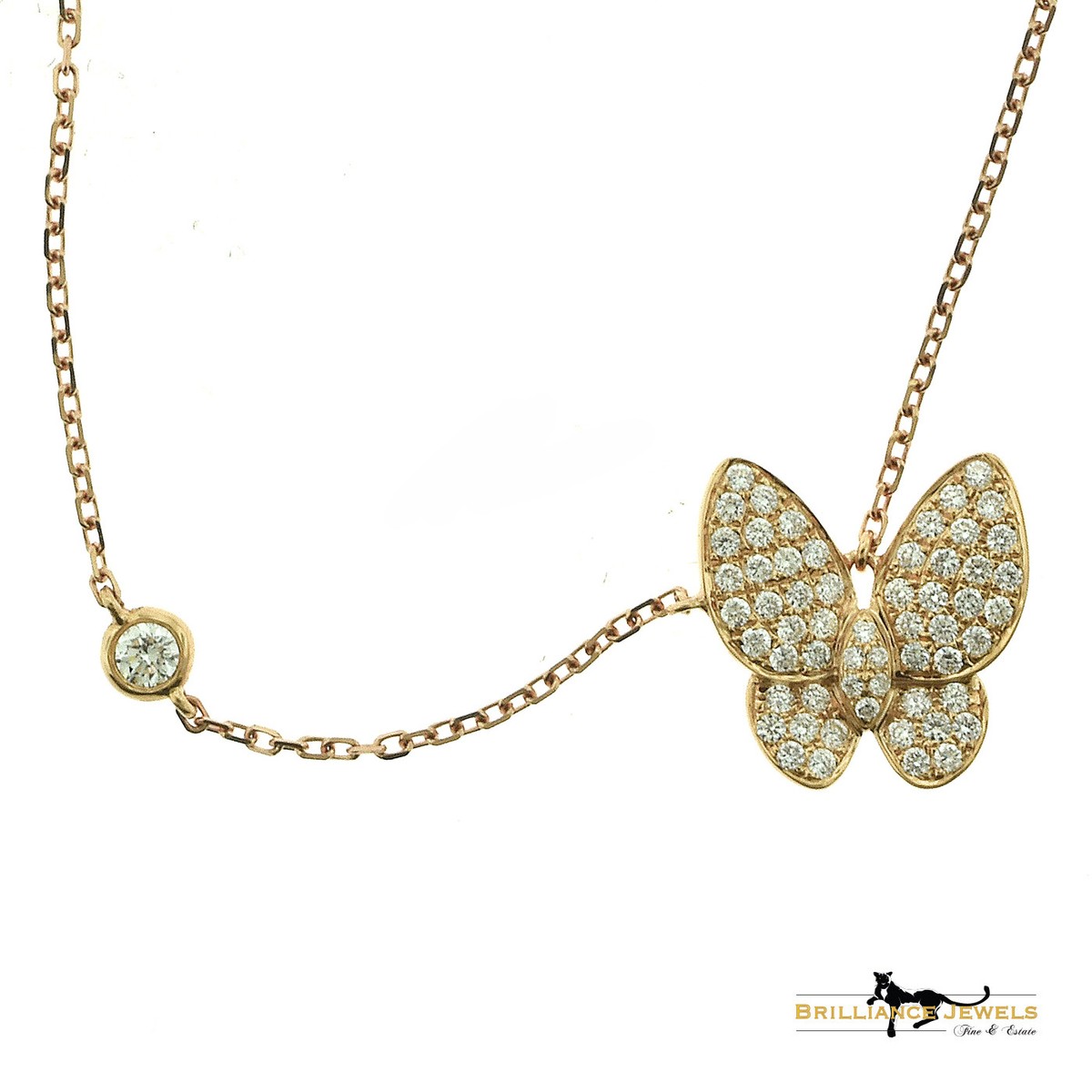 GORGEOUS Diamond Butterfly Necklace in 18k ROSE Gold -Round 