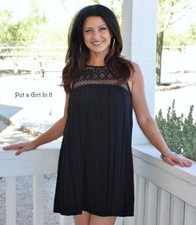 USA New Womens BLACK LACE BABYDOLL BOHO MINI SLEEVELESS DRESS TUNIC S M L XL