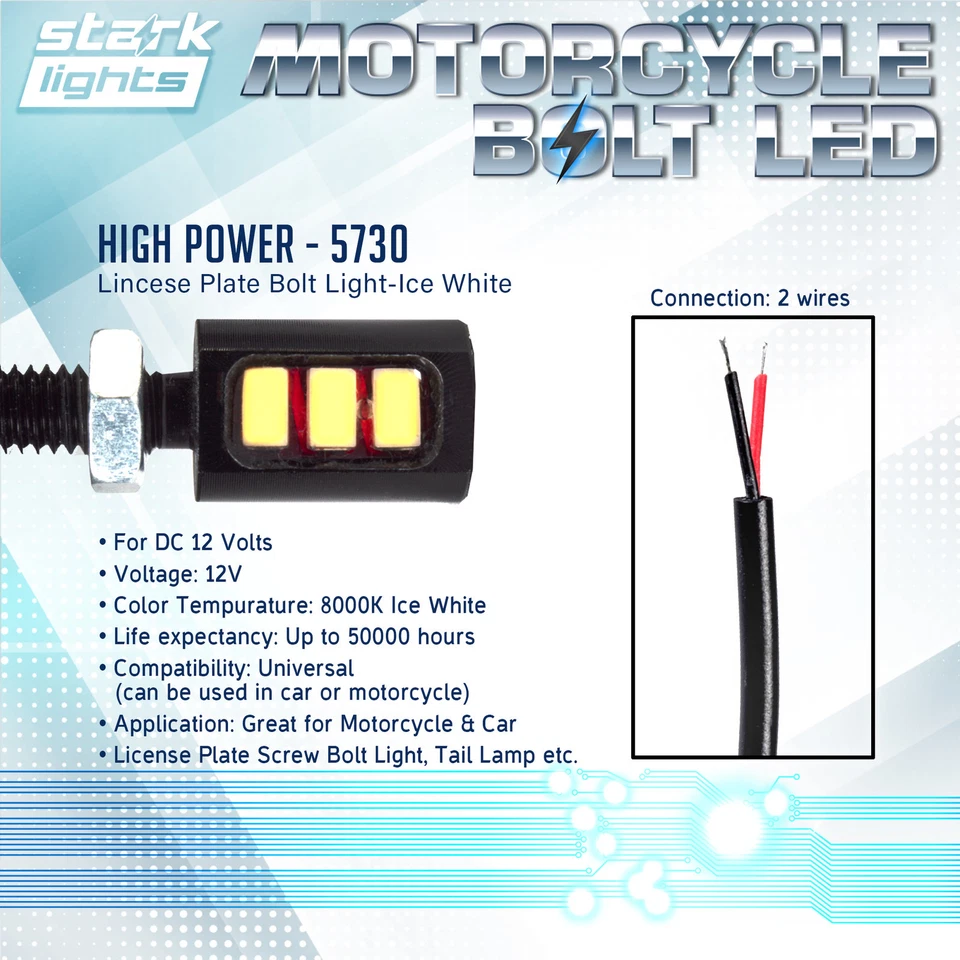 2x Tornillo Moto 3-SMD LED Perno Lámpara Coche Placa Luz BLANCO HIELO 8K (A) Foto 2 de 4