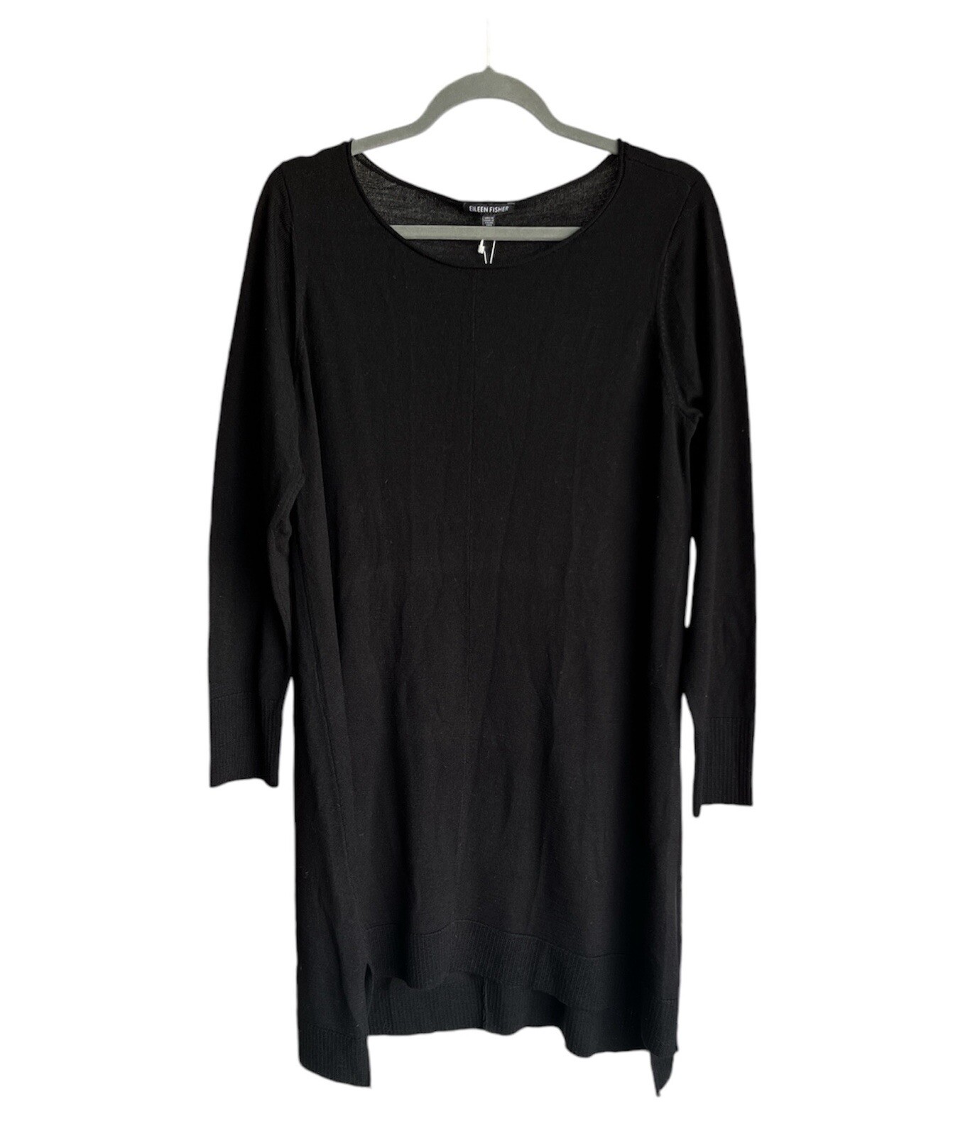 Eileen Fisher Merino Wool Ballet Neck  Long Sleeve Dress SZ Medium Black NWT