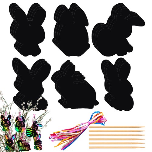 24 Easter Scratch Art Rainbow Paper Scratchboard for Kids Craft Drawing Writing - Picture 5 of 12