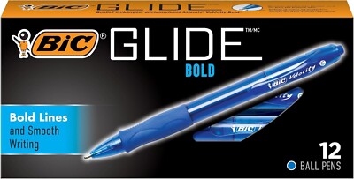 BIC Glide Bold Blue Ballpoint Pens, Bold Point (1.6mm), 12-Count
