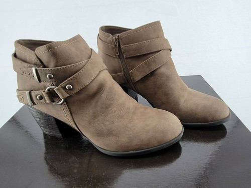 Taupe Straps Buckle Booties Shoes 7.5 