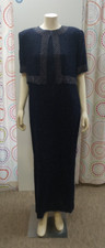 Brilliante Navy Blue Silk Sequin Beaded Short Sleeve XL