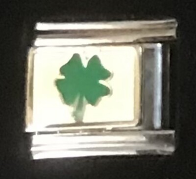 Four Leaf Clover Cloverleaf Italian Charm Enamel Link 9MM K47 Style WG