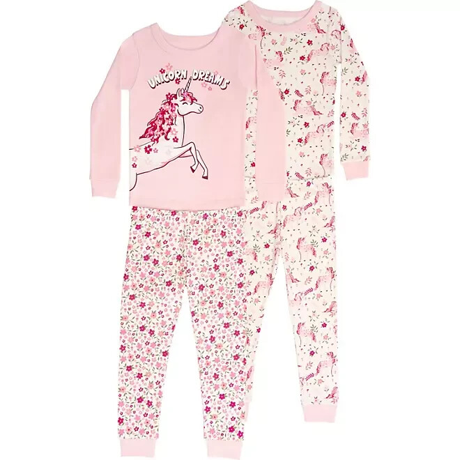 Member's Mark Girl's 4 Piece Long Sleeve & Legging Pajama Set 4T