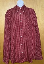 EDDIE BAUER M Button Down Shirt Red Check Mens Long Sleeve Wrinkle Resistant