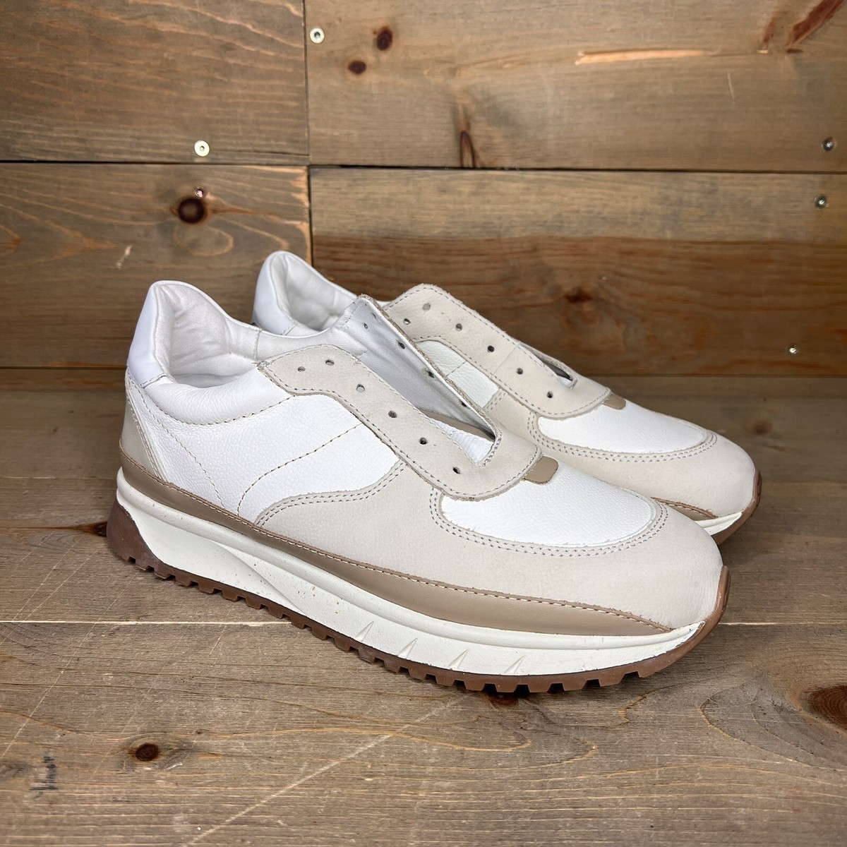 Madewell Kickoff Trainer Sneakers Neutral Leather MB857 Women's Size 10M