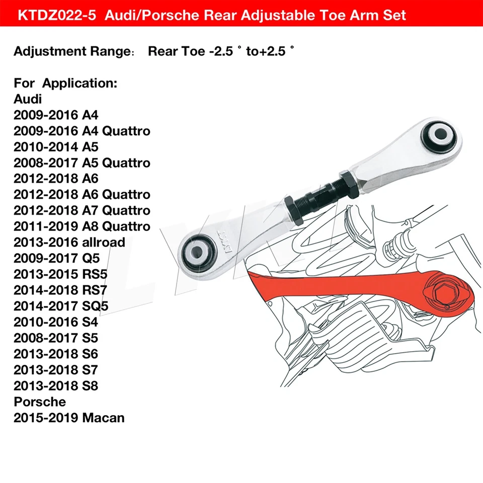 LYKT 2pcs Rear Toe Adjustable Arms for Audi Q5、A4~8、RS5~7、S4~8 & Porsche Macan Foto 2 de 4